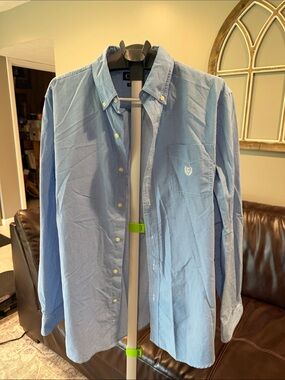 Chaps Light Blue Gingham Button-Down Dress Shirt